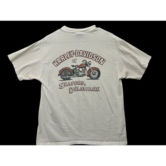 Harley-Davidson H-D White SS T-Shirt Flames & Cycle Seaford Delaware DE 2000 - Picture 2 of 7